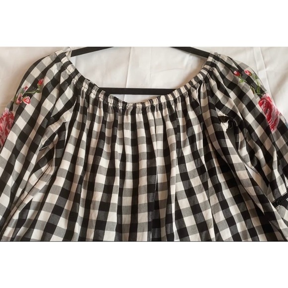 Plaid Bell Sleeve Blouse- Size Medium - Picture 3 of 7